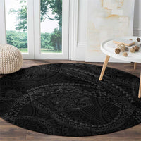 Hawaiian Kakau Art and Hisbiscus Tattoo Round Carpet Tribal Pattern-Black Gradient Style - Polynesian Pride
