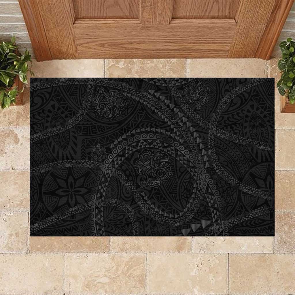 Hawaiian Kakau Art and Hisbiscus Tattoo Rubber Doormat Tribal Pattern-Black Gradient Style - Polynesian Pride