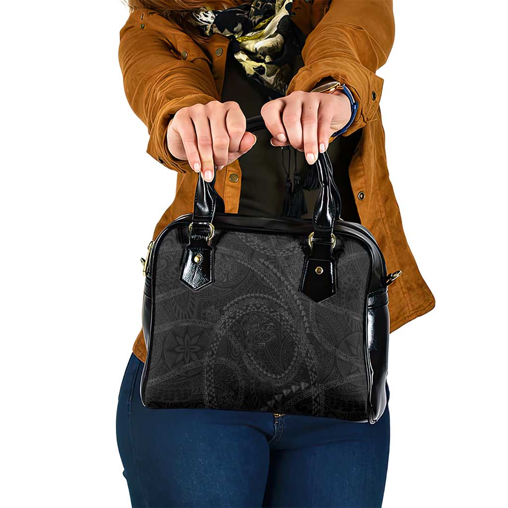 Hawaiian Kakau Art and Hisbiscus Tattoo Shoulder Handbag Tribal Pattern-Black Gradient Style - Polynesian Pride