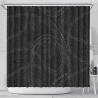 Hawaiian Kakau Art and Hisbiscus Tattoo Shower Curtain Tribal Pattern-Black Gradient Style - Polynesian Pride
