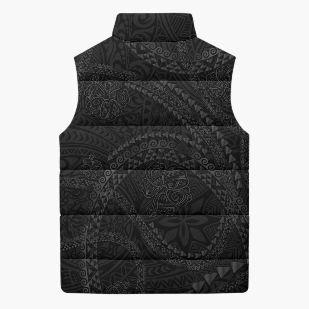Hawaiian Kakau Art and Hisbiscus Tattoo Sleeveless Puffer Jacket Tribal Pattern-Black Gradient Style - Polynesian Pride