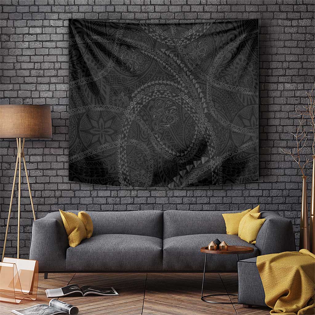 Hawaiian Kakau Art and Hisbiscus Tattoo Tapestry Tribal Pattern-Black Gradient Style LT03 Black - Polynesian Pride