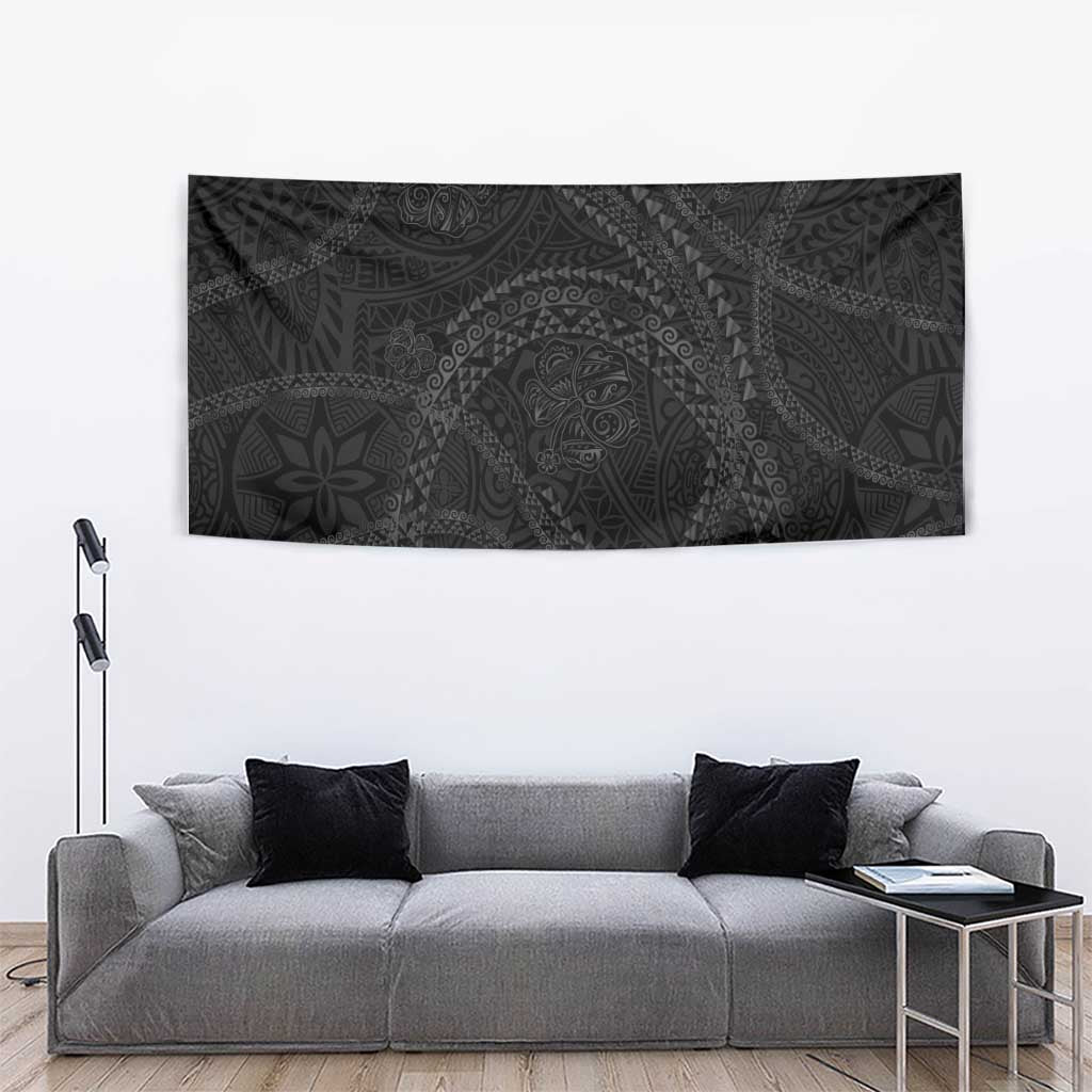 Hawaiian Kakau Art and Hisbiscus Tattoo Tapestry Tribal Pattern-Black Gradient Style - Polynesian Pride