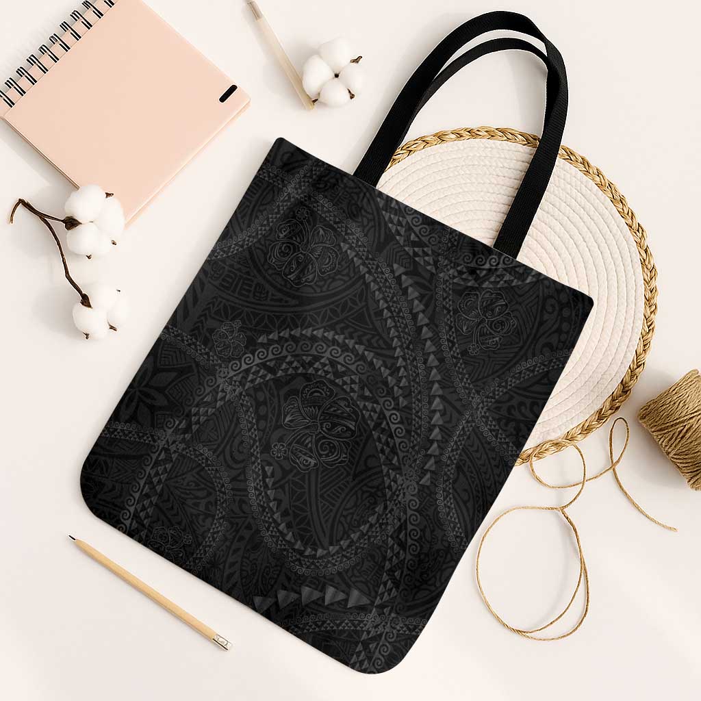 Hawaiian Kakau Art and Hisbiscus Tattoo Tote Bag Tribal Pattern-Black Gradient Style LT03 Black Strap One Size Black - Polynesian Pride