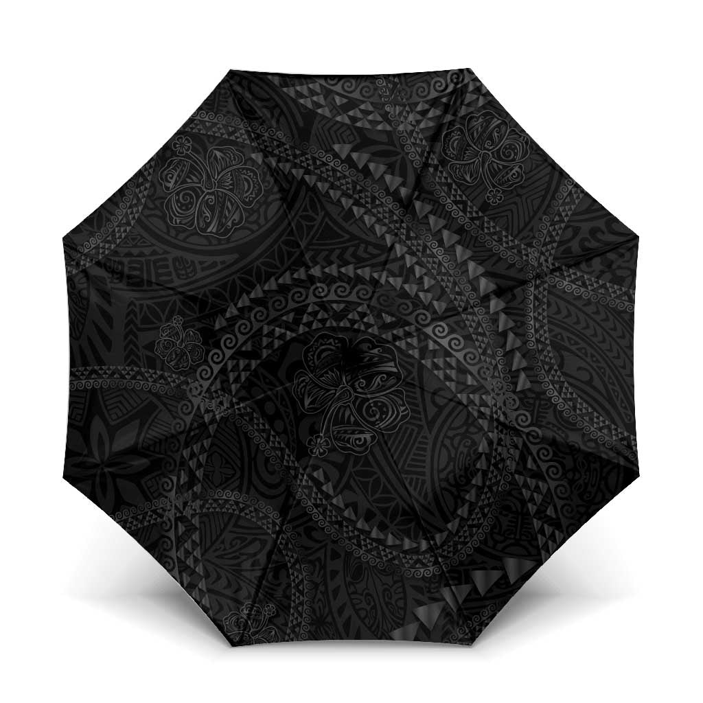 Hawaiian Kakau Art and Hisbiscus Tattoo Umbrella Tribal Pattern-Black Gradient Style LT03 One Size Folded 11.42 inch Opened Diameter 37.4 inch Black - Polynesian Pride