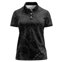 Hawaiian Kakau Art and Hisbiscus Tattoo Women Polo Shirt Tribal Pattern-Black Gradient Style - Polynesian Pride
