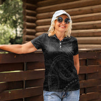 Hawaiian Kakau Art and Hisbiscus Tattoo Women Polo Shirt Tribal Pattern-Black Gradient Style - Polynesian Pride