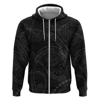 Hawaiian Kakau Art and Hisbiscus Tattoo Zip Hoodie Tribal Pattern-Black Gradient Style - Polynesian Pride