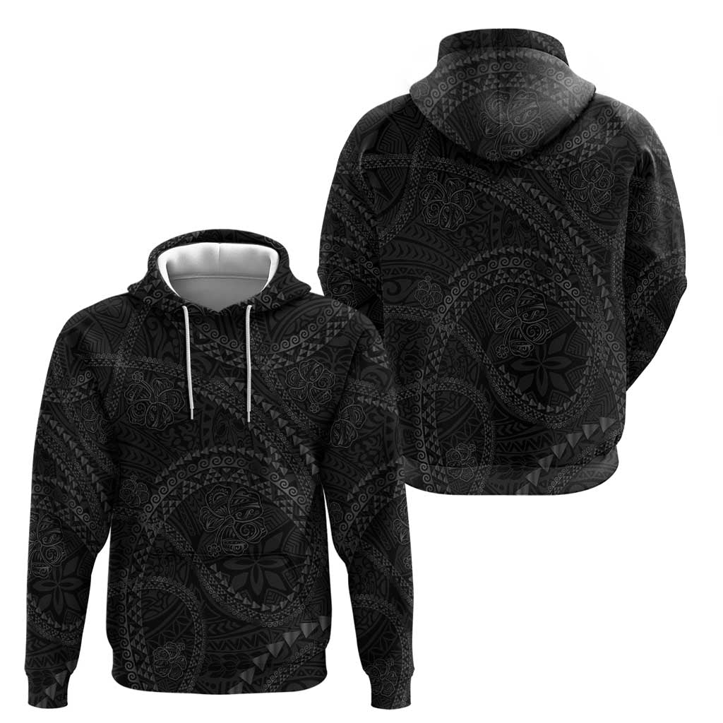 Hawaiian Kakau Art and Hisbiscus Tattoo Zip Hoodie Tribal Pattern-Black Gradient Style - Polynesian Pride