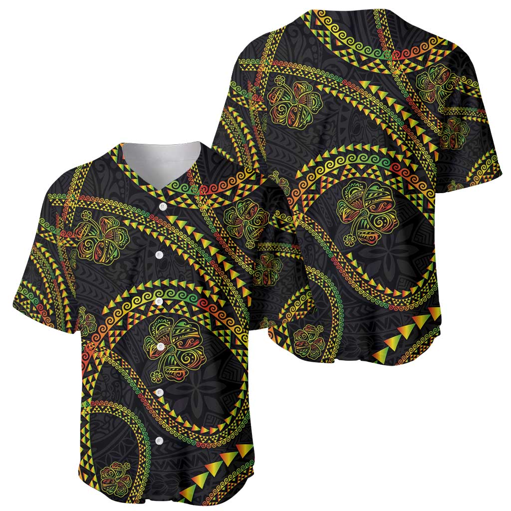 Hawaiian Kakau Art and Hisbiscus Tattoo Baseball Jersey Tribal Pattern-Reggae Style - Polynesian Pride