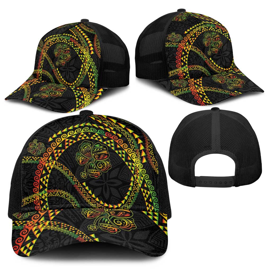 Hawaiian Kakau Art and Hisbiscus Tattoo Baseball Net Cap Tribal Pattern-Reggae Style - Polynesian Pride