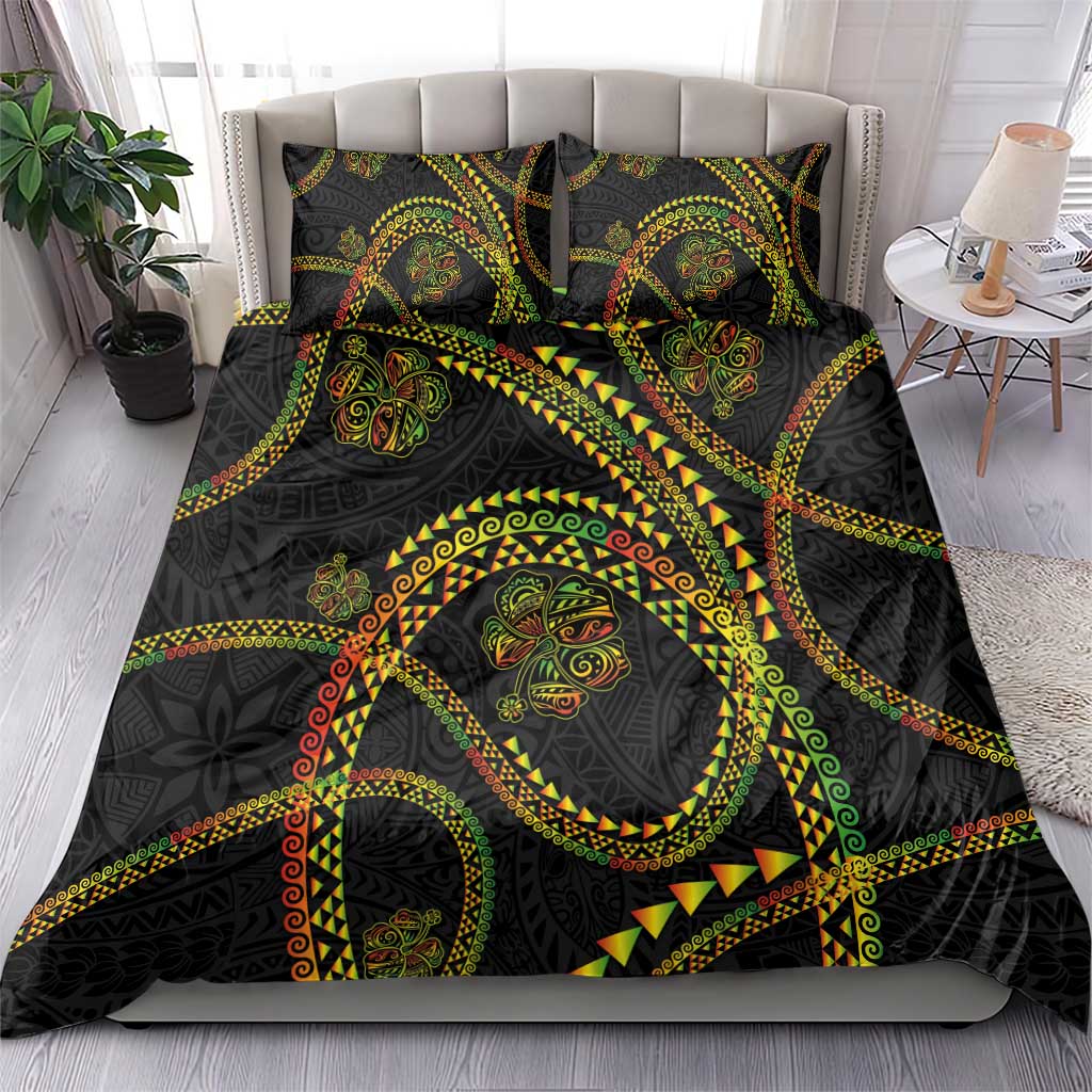 Hawaiian Kakau Art and Hisbiscus Tattoo Bedding Set Tribal Pattern-Reggae Style - Polynesian Pride