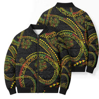 Hawaiian Kakau Art and Hisbiscus Tattoo Bomber Puffer Jacket Tribal Pattern-Reggae Style - Polynesian Pride