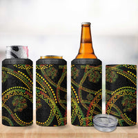 Hawaiian Kakau Art and Hisbiscus Tattoo 4 in 1 Can Cooler Tumbler Tribal Pattern-Reggae Style - Polynesian Pride