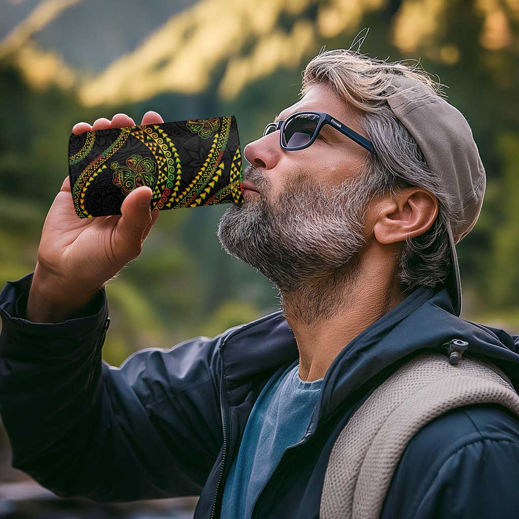 Hawaiian Kakau Art and Hisbiscus Tattoo 4 in 1 Can Cooler Tumbler Tribal Pattern-Reggae Style - Polynesian Pride