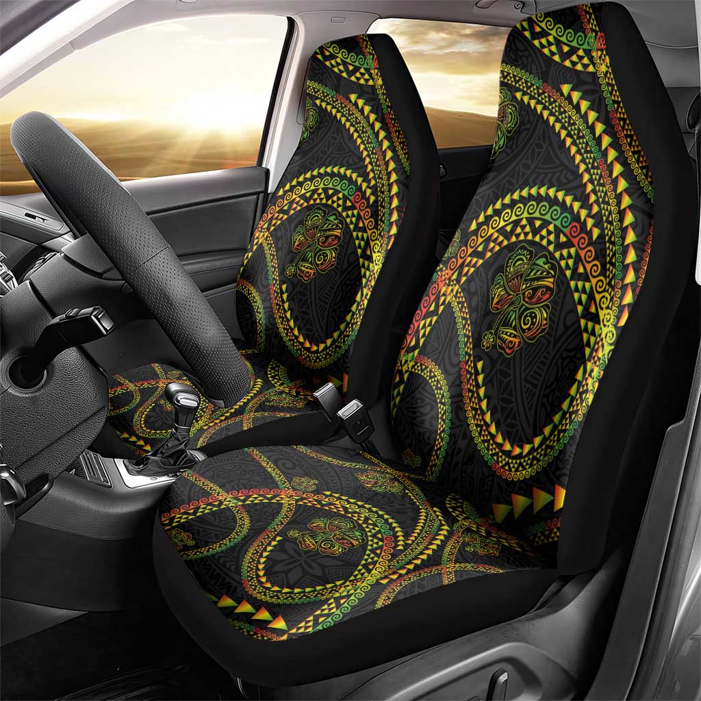 Hawaiian Kakau Art and Hisbiscus Tattoo Car Seat Cover Tribal Pattern-Reggae Style - Polynesian Pride