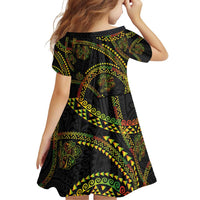 Hawaiian Kakau Art and Hisbiscus Tattoo Family Matching Off Shoulder Short Dress and Hawaiian Shirt Tribal Pattern-Reggae Style - Polynesian Pride