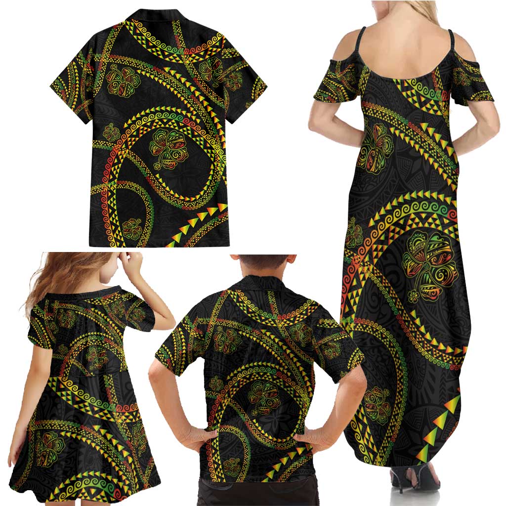 Hawaiian Kakau Art and Hisbiscus Tattoo Family Matching Summer Maxi Dress and Hawaiian Shirt Tribal Pattern-Reggae Style - Polynesian Pride