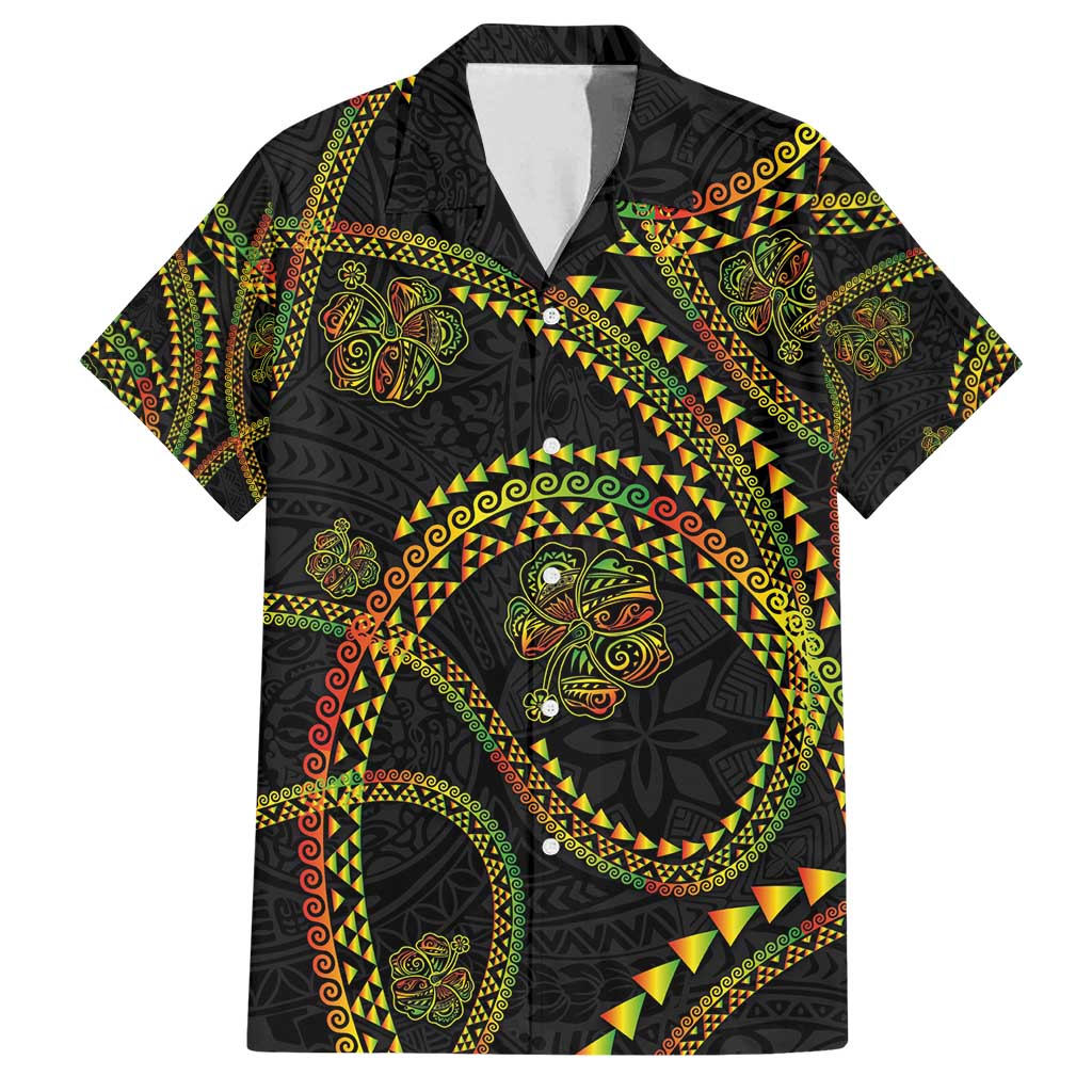 Hawaiian Kakau Art and Hisbiscus Tattoo Family Matching Summer Maxi Dress and Hawaiian Shirt Tribal Pattern-Reggae Style - Polynesian Pride