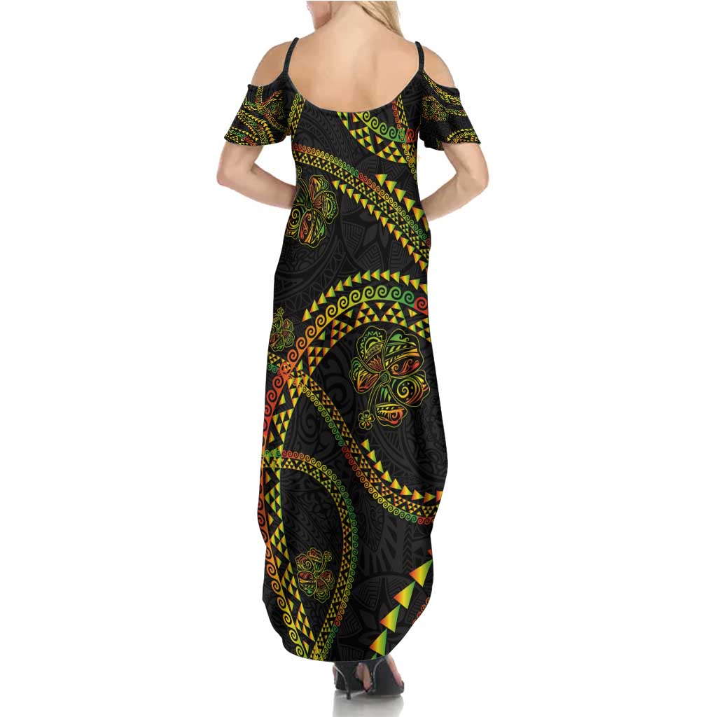 Hawaiian Kakau Art and Hisbiscus Tattoo Family Matching Summer Maxi Dress and Hawaiian Shirt Tribal Pattern-Reggae Style - Polynesian Pride