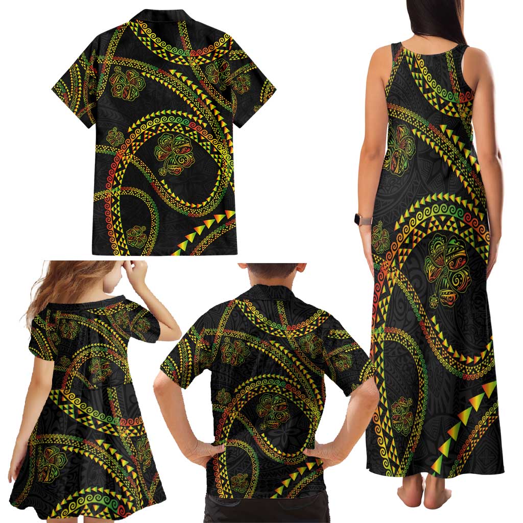 Hawaiian Kakau Art and Hisbiscus Tattoo Family Matching Tank Maxi Dress and Hawaiian Shirt Tribal Pattern-Reggae Style - Polynesian Pride