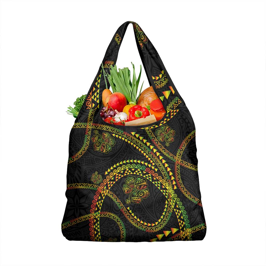Hawaiian Kakau Art and Hisbiscus Tattoo Grocery Bag Tribal Pattern-Reggae Style - Polynesian Pride