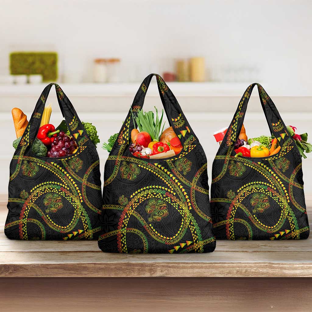 Hawaiian Kakau Art and Hisbiscus Tattoo Grocery Bag Tribal Pattern-Reggae Style - Polynesian Pride