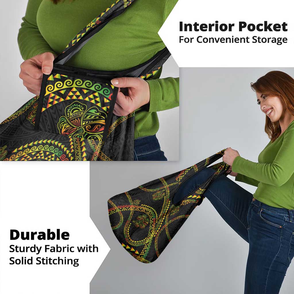 Hawaiian Kakau Art and Hisbiscus Tattoo Grocery Bag Tribal Pattern-Reggae Style - Polynesian Pride