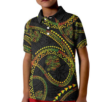 Hawaiian Kakau Art and Hisbiscus Tattoo Kid Polo Shirt Tribal Pattern-Reggae Style - Polynesian Pride