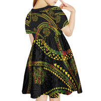 Hawaiian Kakau Art and Hisbiscus Tattoo Kid Short Sleeve Dress Tribal Pattern-Reggae Style - Polynesian Pride