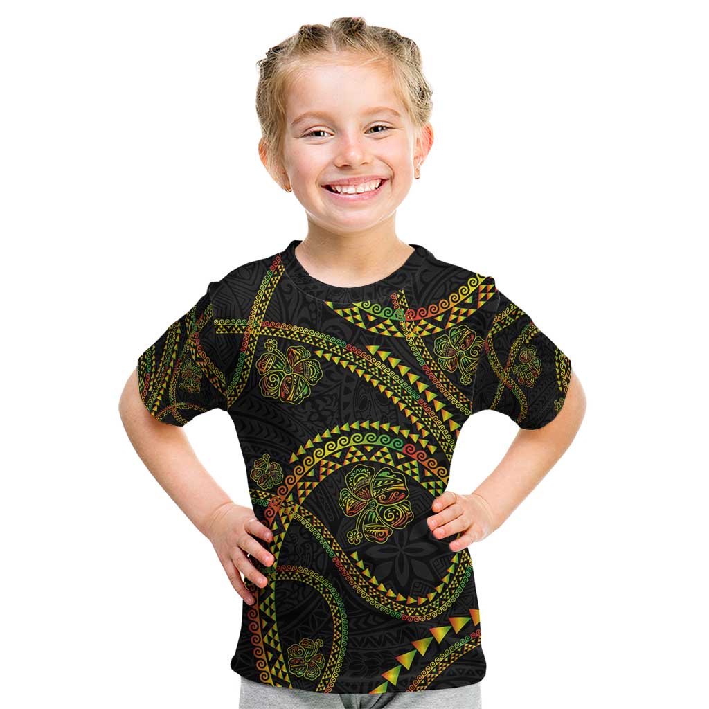 Hawaiian Kakau Art and Hisbiscus Tattoo Kid T Shirt Tribal Pattern-Reggae Style - Polynesian Pride