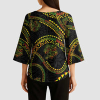 Hawaiian Kakau Art and Hisbiscus Tattoo Kimono Sleeve Blouse Tribal Pattern-Reggae Style - Polynesian Pride