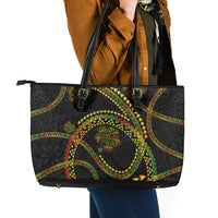 Hawaiian Kakau Art and Hisbiscus Tattoo Leather Tote Bag Tribal Pattern-Reggae Style - Polynesian Pride
