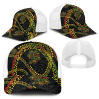 Hawaiian Kakau Art and Hisbiscus Tattoo Mesh Trucker Cap Tribal Pattern-Reggae Style - Polynesian Pride