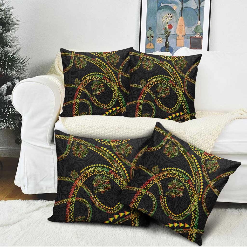 Hawaiian Kakau Art and Hisbiscus Tattoo Pillow Cover Tribal Pattern-Reggae Style - Polynesian Pride