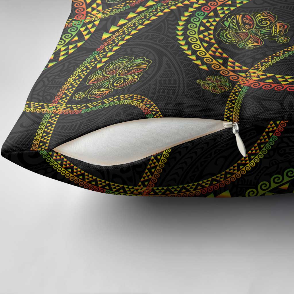 Hawaiian Kakau Art and Hisbiscus Tattoo Pillow Cover Tribal Pattern-Reggae Style - Polynesian Pride