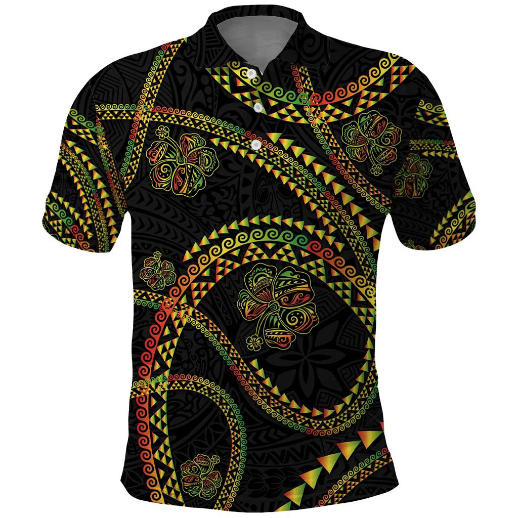 Hawaiian Kakau Art and Hisbiscus Tattoo Polo Shirt Tribal Pattern-Reggae Style - Polynesian Pride