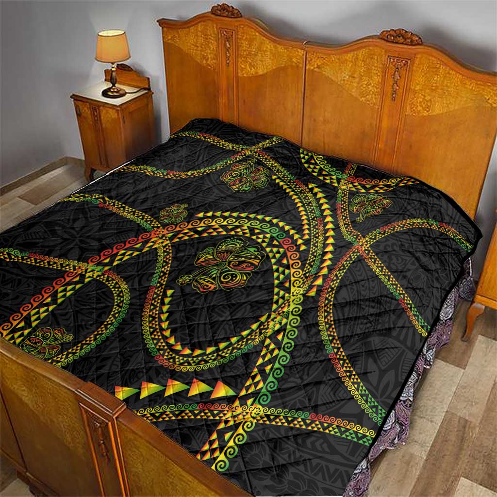 Hawaiian Kakau Art and Hisbiscus Tattoo Quilt Tribal Pattern-Reggae Style - Polynesian Pride