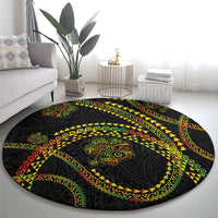 Hawaiian Kakau Art and Hisbiscus Tattoo Round Carpet Tribal Pattern-Reggae Style - Polynesian Pride