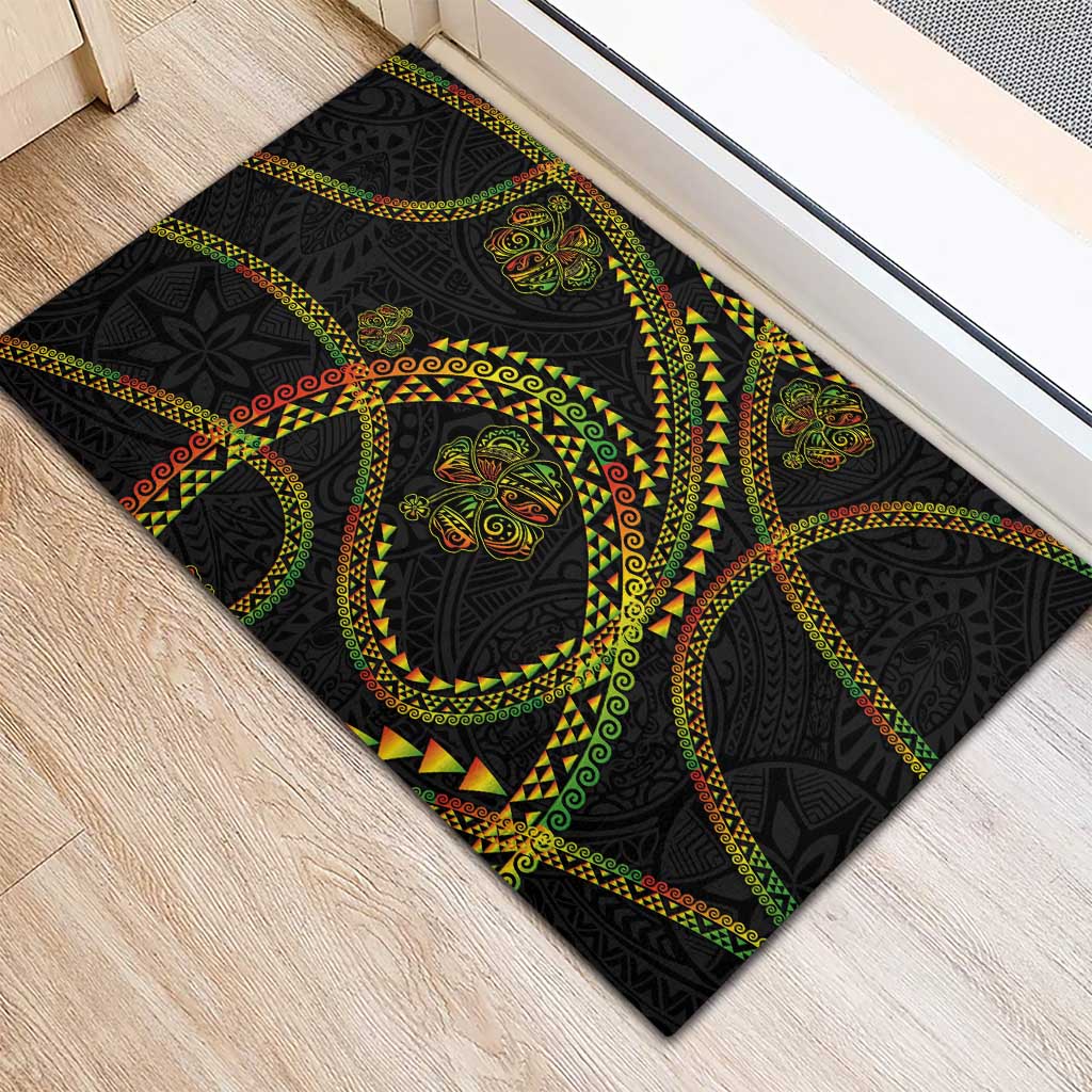 Hawaiian Kakau Art and Hisbiscus Tattoo Rubber Doormat Tribal Pattern-Reggae Style - Polynesian Pride