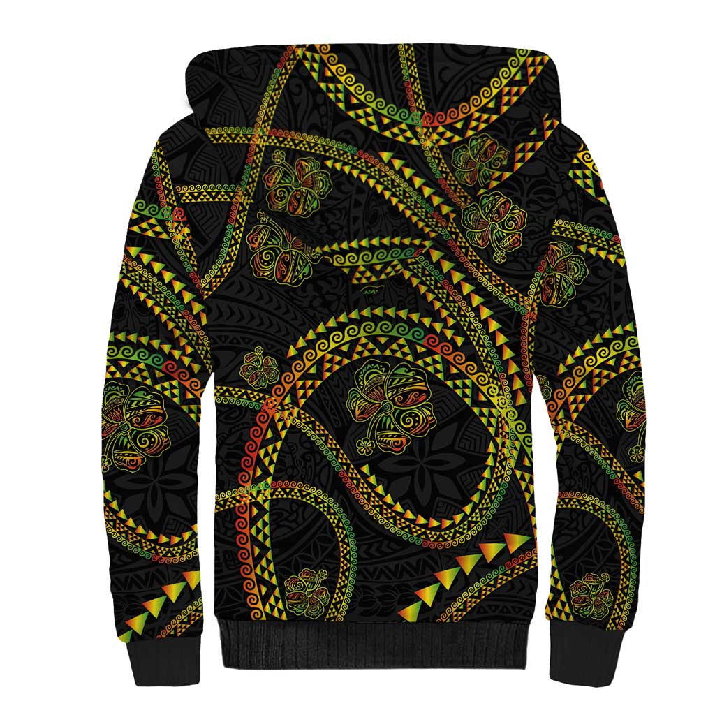 Hawaiian Kakau Art and Hisbiscus Tattoo Sherpa Hoodie Tribal Pattern-Reggae Style - Polynesian Pride