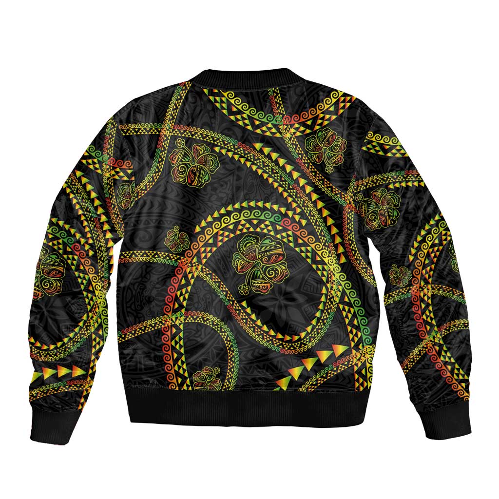 Hawaiian Kakau Art and Hisbiscus Tattoo Sleeve Zip Bomber Jacket Tribal Pattern-Reggae Style - Polynesian Pride