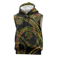 Hawaiian Kakau Art and Hisbiscus Tattoo Sleeveless Hoodie Tribal Pattern-Reggae Style - Polynesian Pride