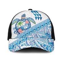 Hawaiian Abstract Sea Turtle Baseball Net Cap Polynesian Tapa Art and Kakau Tattoo White WaterColor - Polynesian Pride
