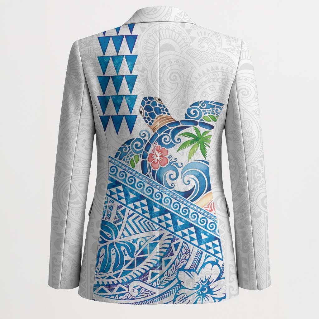 Hawaiian Abstract Sea Turtle Blazer Polynesian Tapa Art and Kakau Tattoo White WaterColor - Polynesian Pride