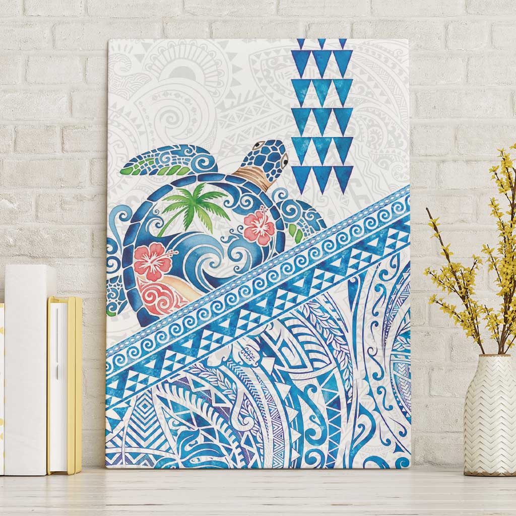 Hawaiian Abstract Sea Turtle Canvas Wall Art Polynesian Tapa Art and Kakau Tattoo White WaterColor - Polynesian Pride