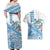 Hawaiian Abstract Sea Turtle Couples Matching Off Shoulder Maxi Dress and Hawaiian Shirt Polynesian Tapa Art and Kakau Tattoo White WaterColor - Polynesian Pride