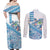 Hawaiian Abstract Sea Turtle Couples Matching Off Shoulder Maxi Dress and Long Sleeve Button Shirt Polynesian Tapa Art and Kakau Tattoo White WaterColor - Polynesian Pride