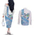 Hawaiian Abstract Sea Turtle Couples Matching Off The Shoulder Long Sleeve Dress and Long Sleeve Button Shirt Polynesian Tapa Art and Kakau Tattoo White WaterColor - Polynesian Pride