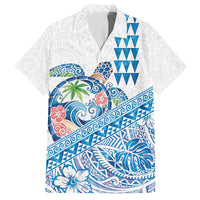 Hawaiian Abstract Sea Turtle Family Matching Off Shoulder Maxi Dress and Hawaiian Shirt Polynesian Tapa Art and Kakau Tattoo White WaterColor - Polynesian Pride